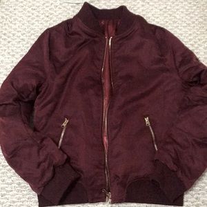 Burgundy Satin Bomber Jacket